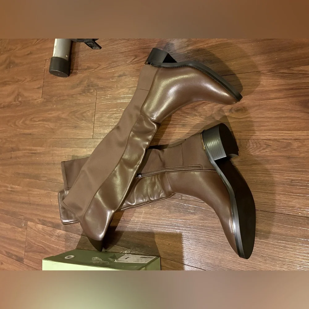 Motimoden Over the Knee High Chunky Heel Round Toe Low Boots with Stretchy Panel